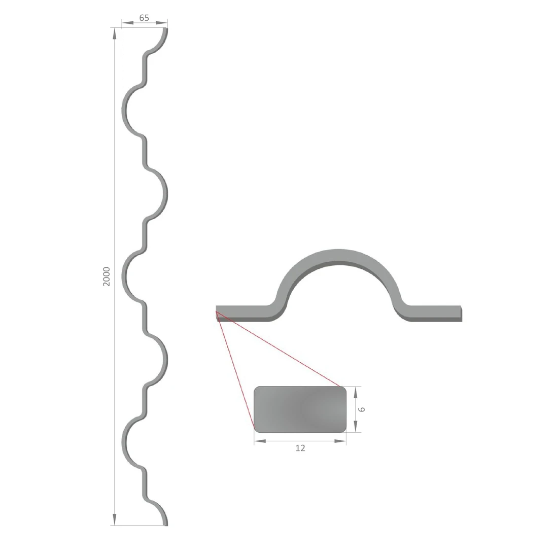 Mřížová výplň HLADKÁ, 12 x 6 mm, 2000 x 65 mm