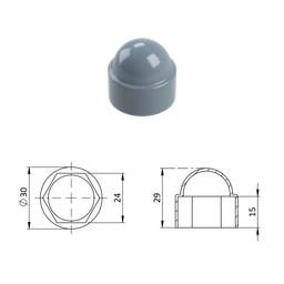 Krytka plastová na matice a šrouby M16, šedá