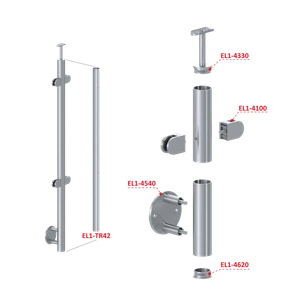 Nerezový sloup, boční kotvení, výplň: sklo, průchozí - slide 2