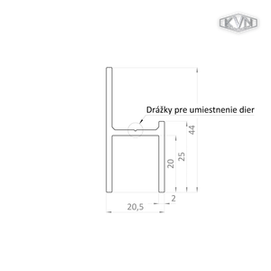 UT profil 20.5x44mm, L-6000mm, práškový lak, struktura OŘECH - slide 1