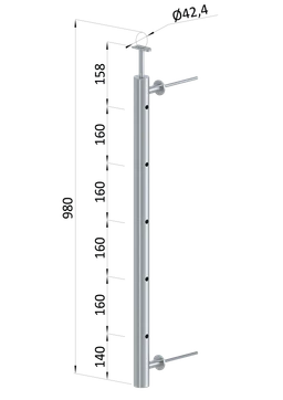 Nerezový sloup, fr. balkón, boční kotvení, 5děrový, pravý