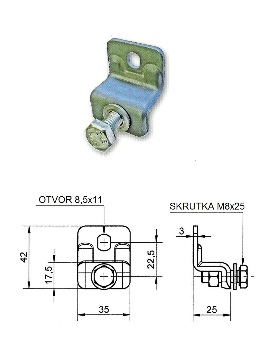 Držiak pre kovový hrebeň so skrutkou M8 x 25 mm