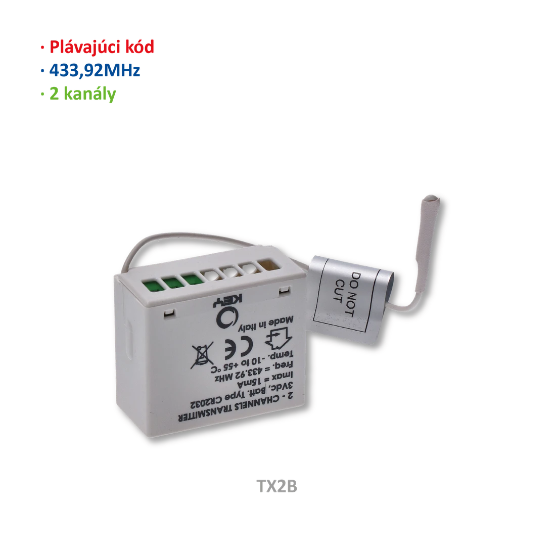 900TX2B zabudovateľný vysielač 2-kanálový, plávajúci kód