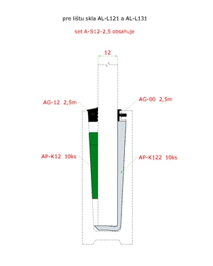 2,5 m set pre 12 mm sklo, k Al profilom - slide 1