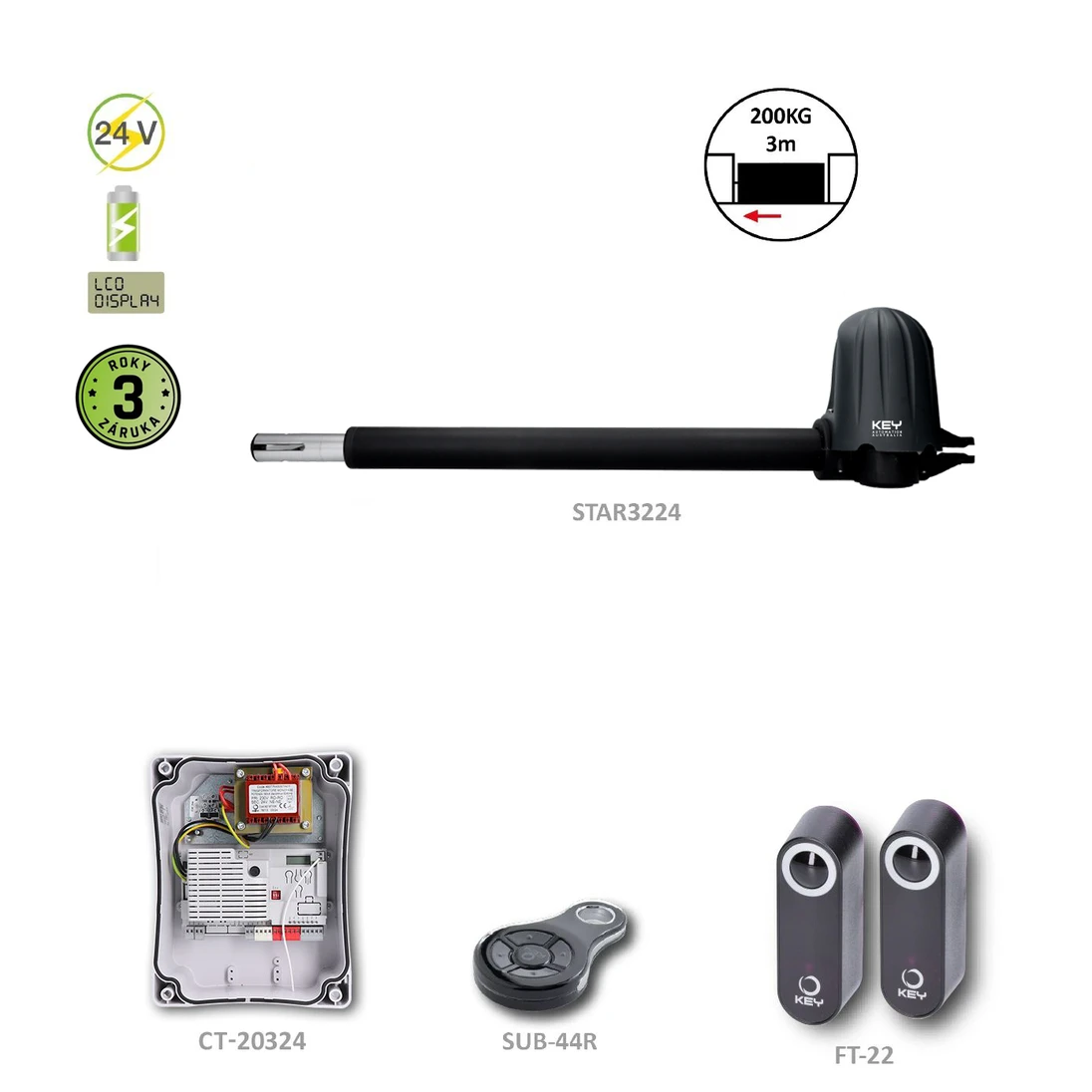STAR3224 pravý pohon pre jednokrídlovú bránu do 3 m/krídlo