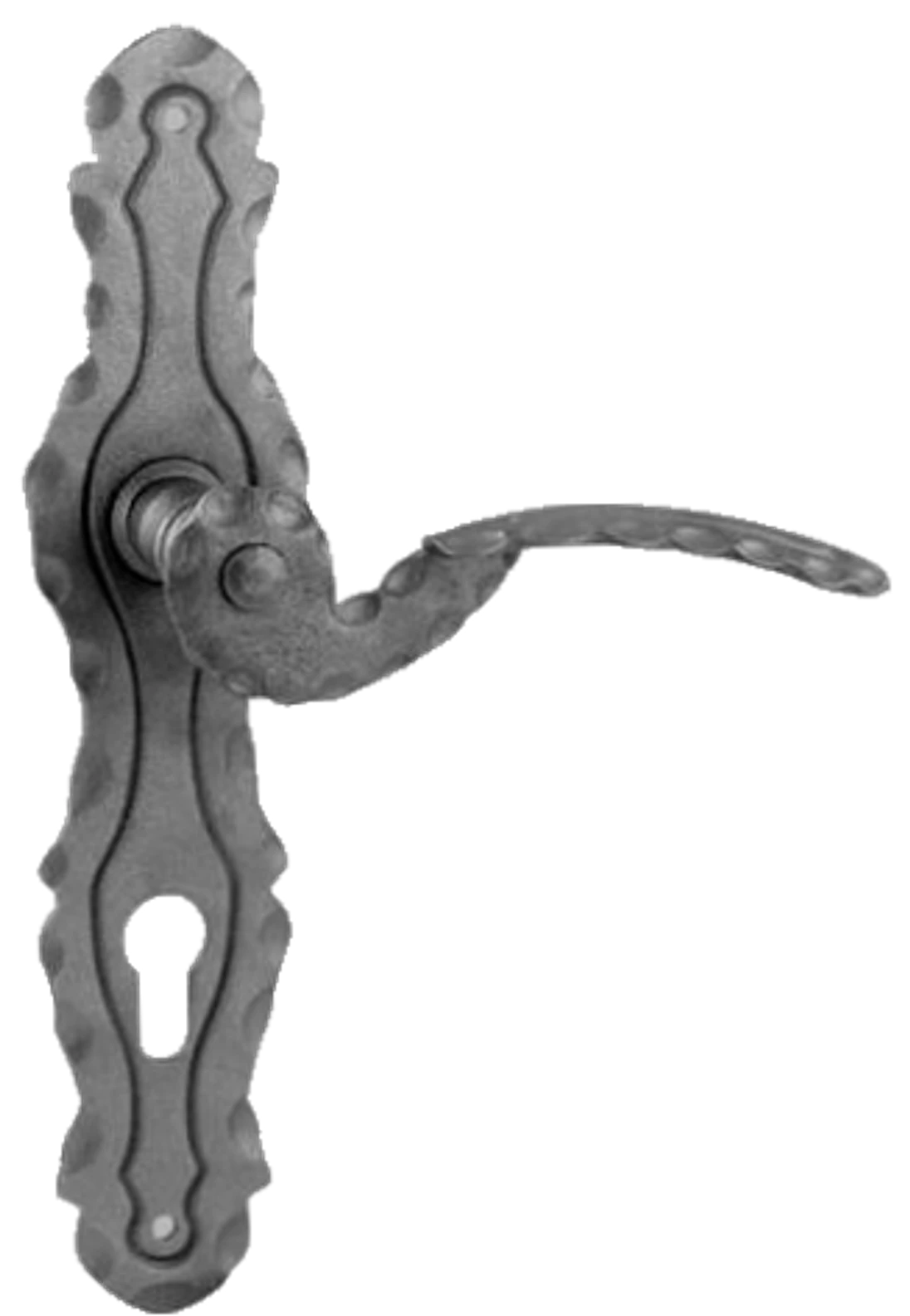 Kľučka so štítom, rozteč 90 mm, bez povrchovej úpravy