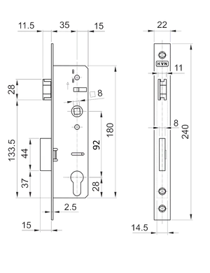 Zámok vložkový, zápust 50 mm, rozteč 92 mm, obojstranný - slide 2