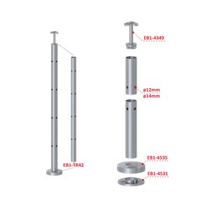 Nerezový stĺp, vrchné kotvenie, 4-dierový, rohový: 90° - slide 2