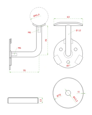 Držiak madla ø 42,4 mm na stenu, brúsená AISI 304 - slide 1