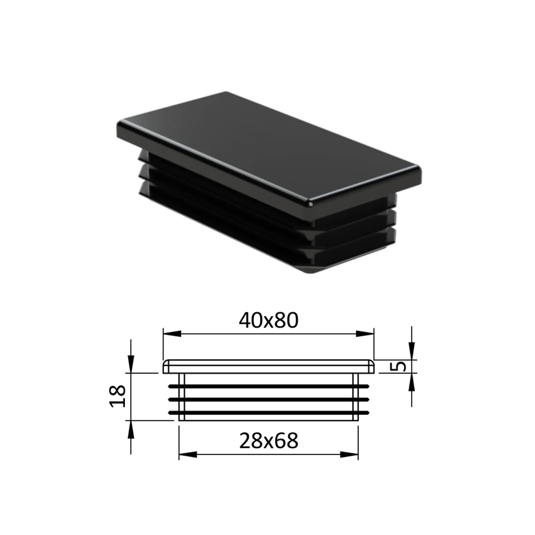 Krytka plastová 40 x 80 mm