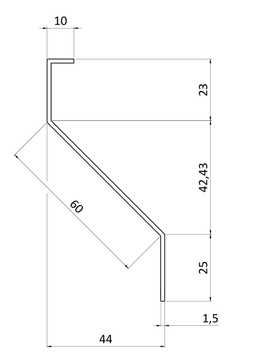 poškozený Z-profil-lamela L-4000mm, 23x60x25x1,5mm s vystuženou hranou 10mm, zinkovaný plech, cena za kus