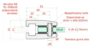 Svorka plochá na jekl 40x40mm, sklo 8-12.76mm, broušená AISI304 - slide 2