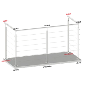 Nerezový sloup, vrchní kotvení, 6děrový, lanko, koncový - slide 3