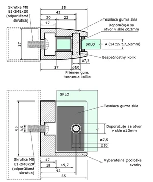 Svorka plochá na 40 x 40 mm, sklo 14–17,52 mm, AISI 304 - slide 2