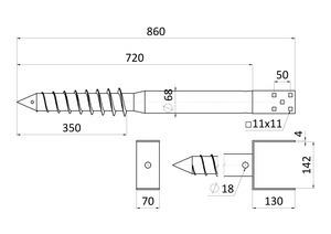 Zemný vrut, pätka U, 140 x 70 mm, zinková farba - slide 1