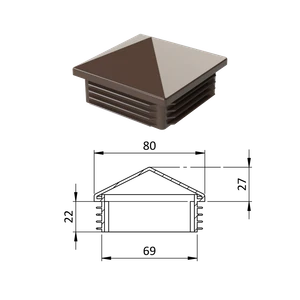 Krytka plastová so strieškou 80 x 80 mm, hnedá - slide 0