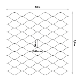 Čierna lanková sieť, 0,8 x 10 m, oko 60 x 104 mm, ø 2 mm, AISI 304