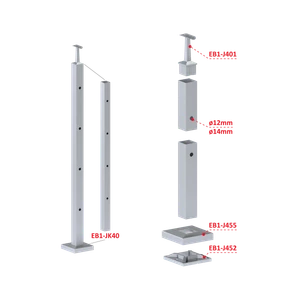 Nerezový stĺp, vrchné kotvenie, 4-dierový priechodný - slide 2