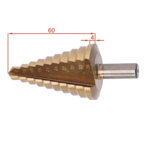 Stupňovitý kuželový vrták HSS 4341 TiN 9-36, 3 ploché boční úchopy - slide 2