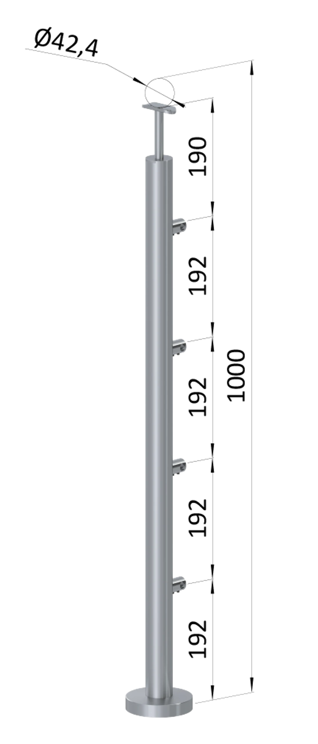 Nerezový sloup, vrchní kotvení, 4řadový průchozí