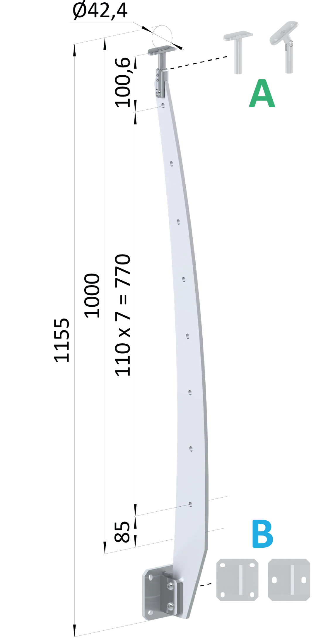 Nerezový vypaľovaný stĺp, bočné kotvenie, 8-dierový