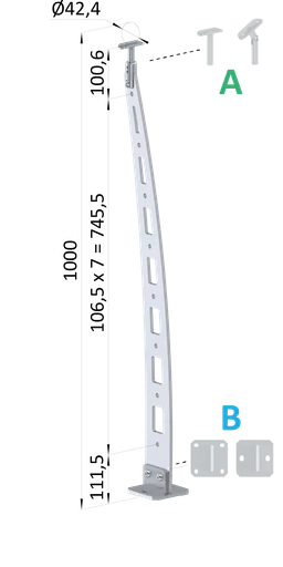 Nerezový vypaľovaný stĺp, vrchné kotvenie, 8-dierový