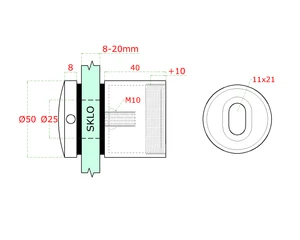Svorka bodová na sklo 12-20mm, Ø50 mm, M10, broušená AISI304 - slide 3