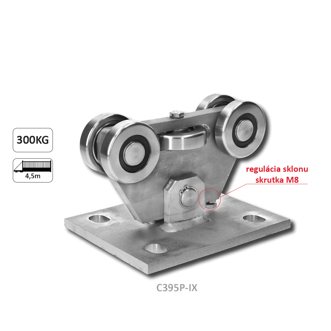 Vozík PICCOLO (67x67mm) pre brány do 300 kg/4,5 m, AISI 304