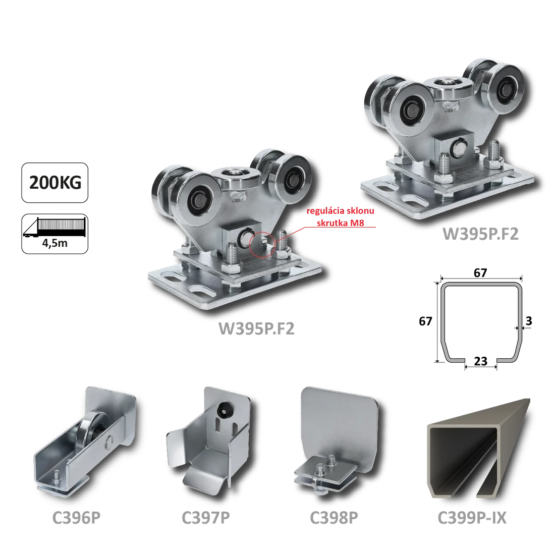 PICCOLO samonos do 200 kg/4,5 m, profil 67 x 67 x 3 mm