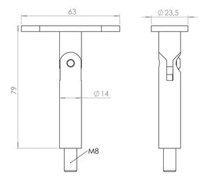 Držák madla s kloubem, plochý, závit M8, brus AISI304 - slide 1
