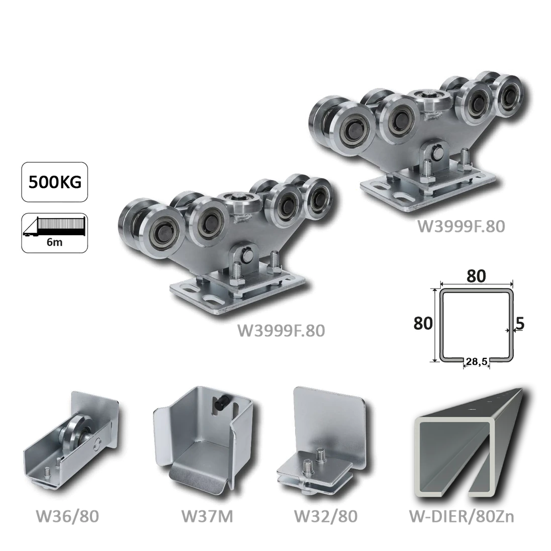 Samonos do 500 kg/6 m, děrovaný profil 80 x 80 x 5 mm, Zn