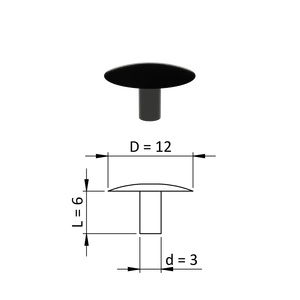 Vnitřní krytka kulatá ø 12 mm, otvor ø 3 mm, černá, plast - slide 0