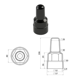 Krytka plastová na matice a skrutky M24, predĺžená, čierna