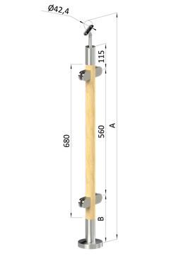 Drevený stĺp, vrchné kotvenie, výplň: sklo, priechodný