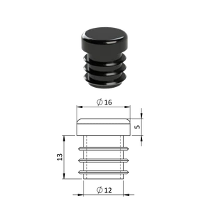 Vnútorná krytka guľatá ø 16 mm, plastová, čierna - slide 0