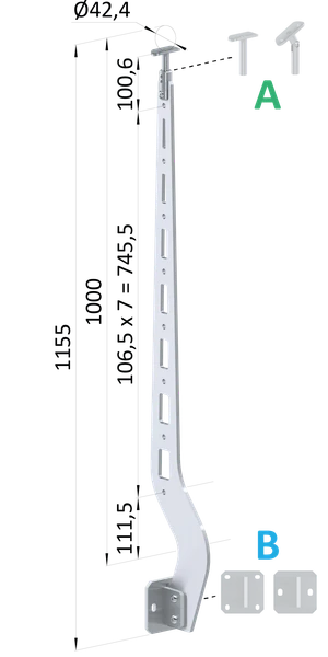 Nerezový vypaľovaný stĺp, bočné kotvenie, 8-dierový - slide 0