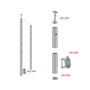 Nerezový sloup, boční kotvení, 6děrový průchozí - slide 2