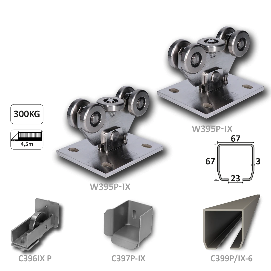 Samonos do 300 kg/ 4,5 m, profil 67 x 67 x 3 mm, nerez