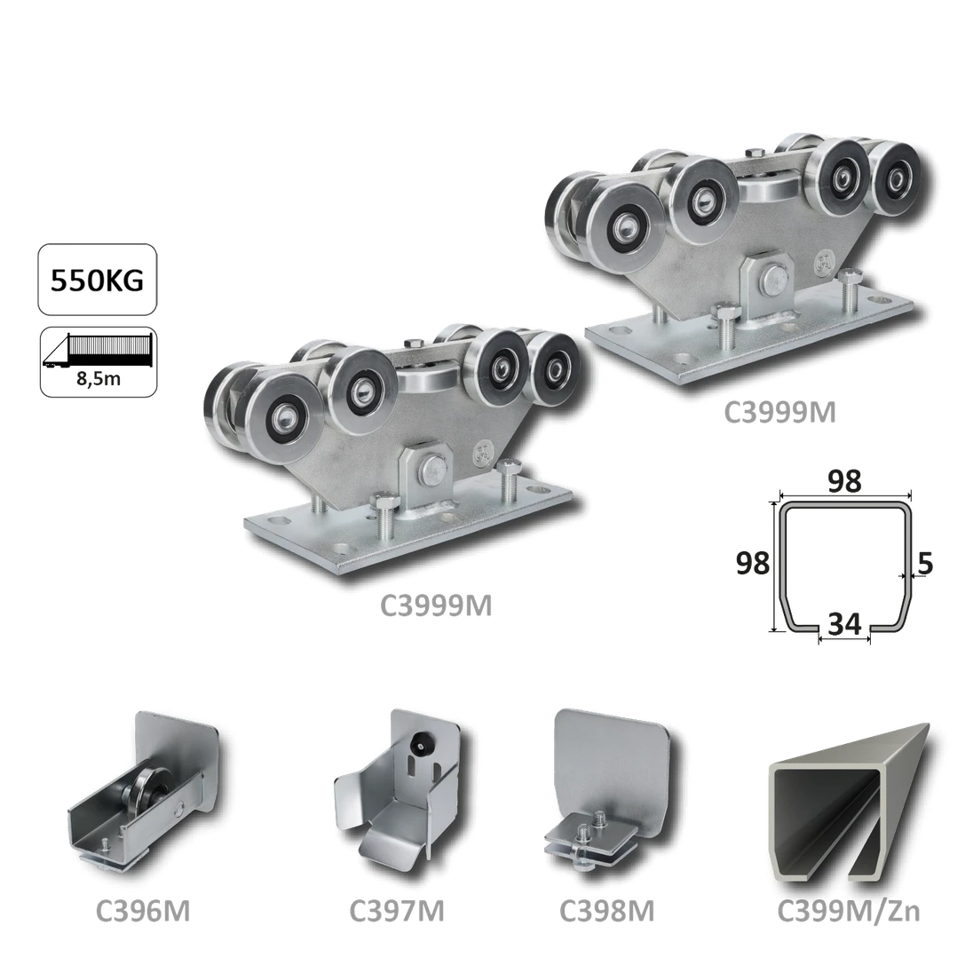 MEDIO-9 samonos do 550 kg/8,5 m, profil 98 x 98 x 5 mm, Zn
