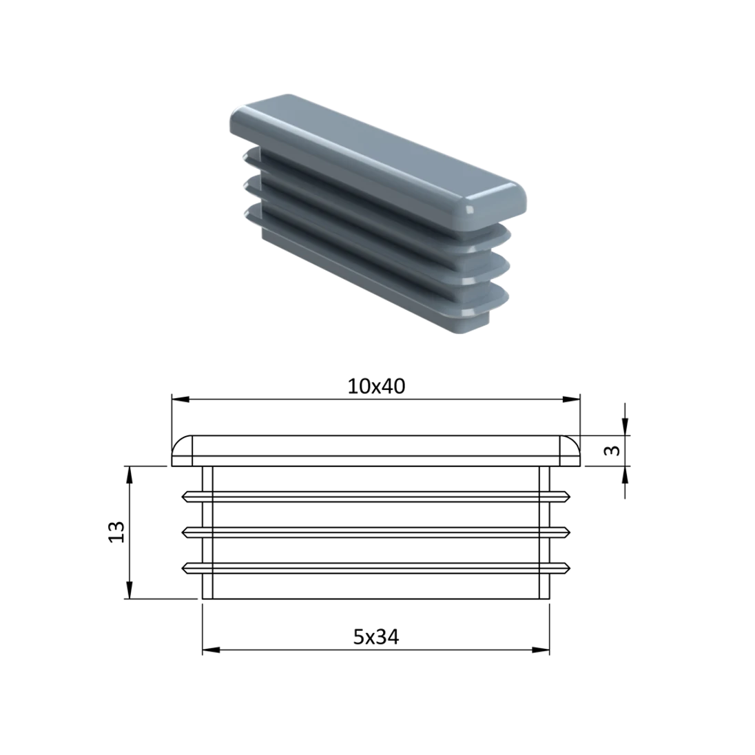 Krytka plastová 10 x 40 mm, sivá