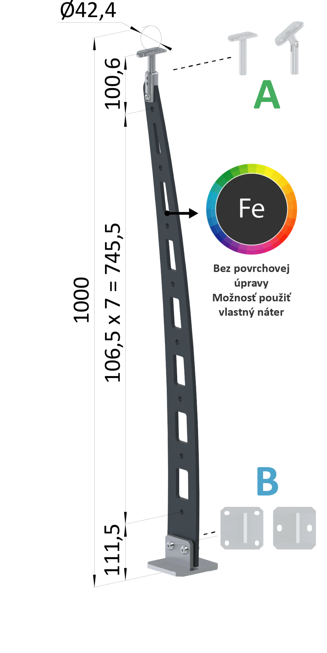 Kombinovaný Fe vypaľovaný stĺp, vrchné kotvenie, 8-dierový