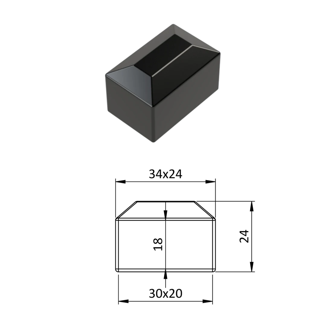 Vonkajšia krytka 20 x 30 mm, plastová PE, čierna