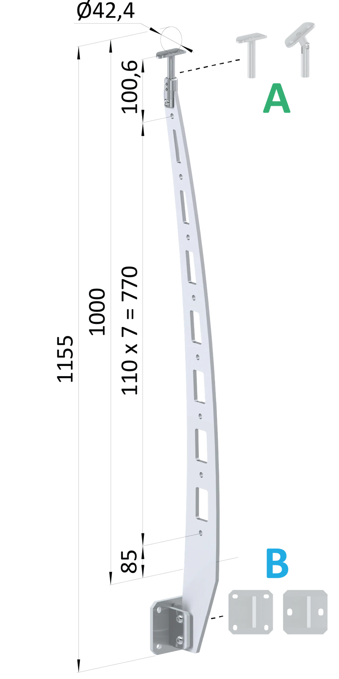 Nerezový vypaľovaný stĺp, bočné kotvenie, 8-dierový