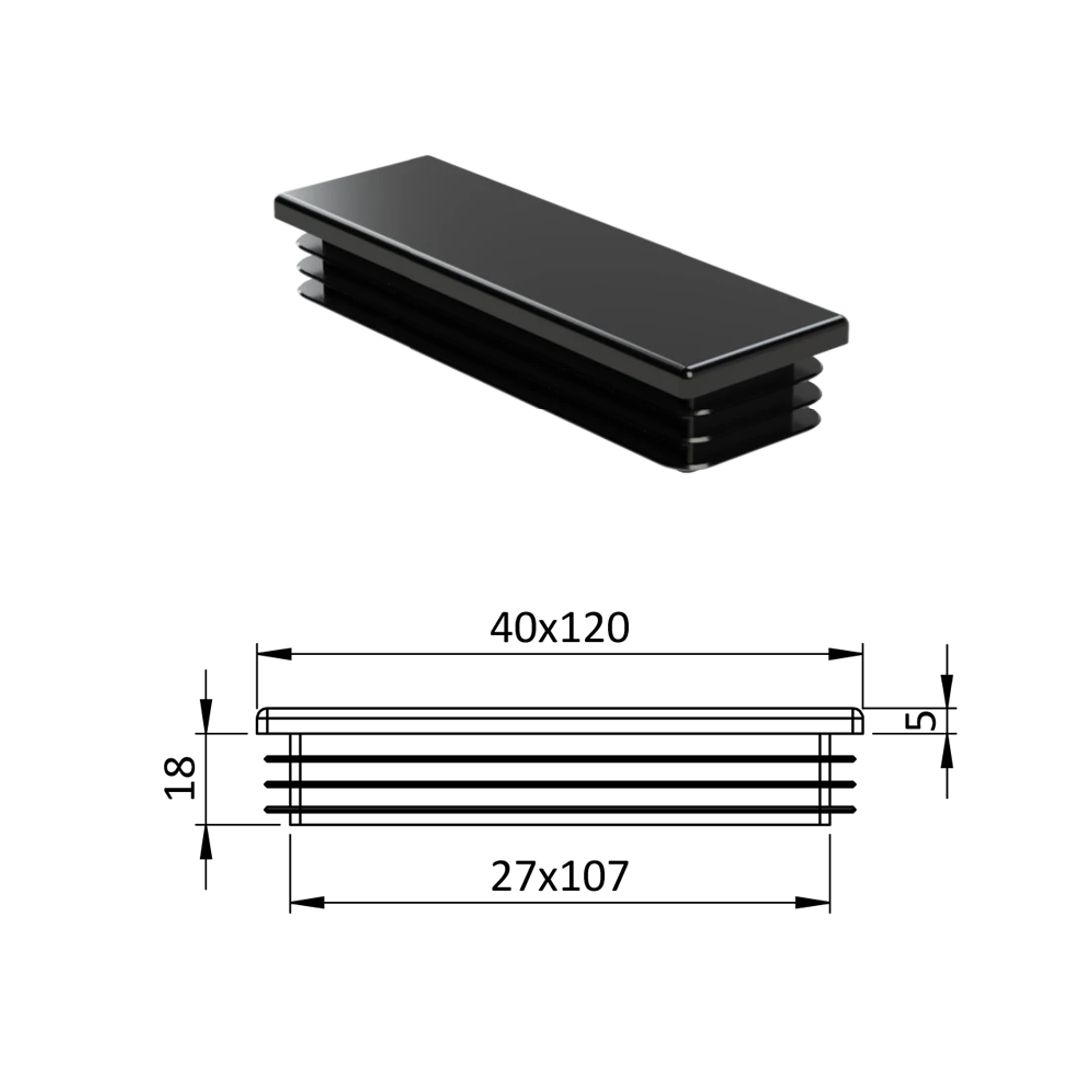 Krytka plastová 40 x 120 mm