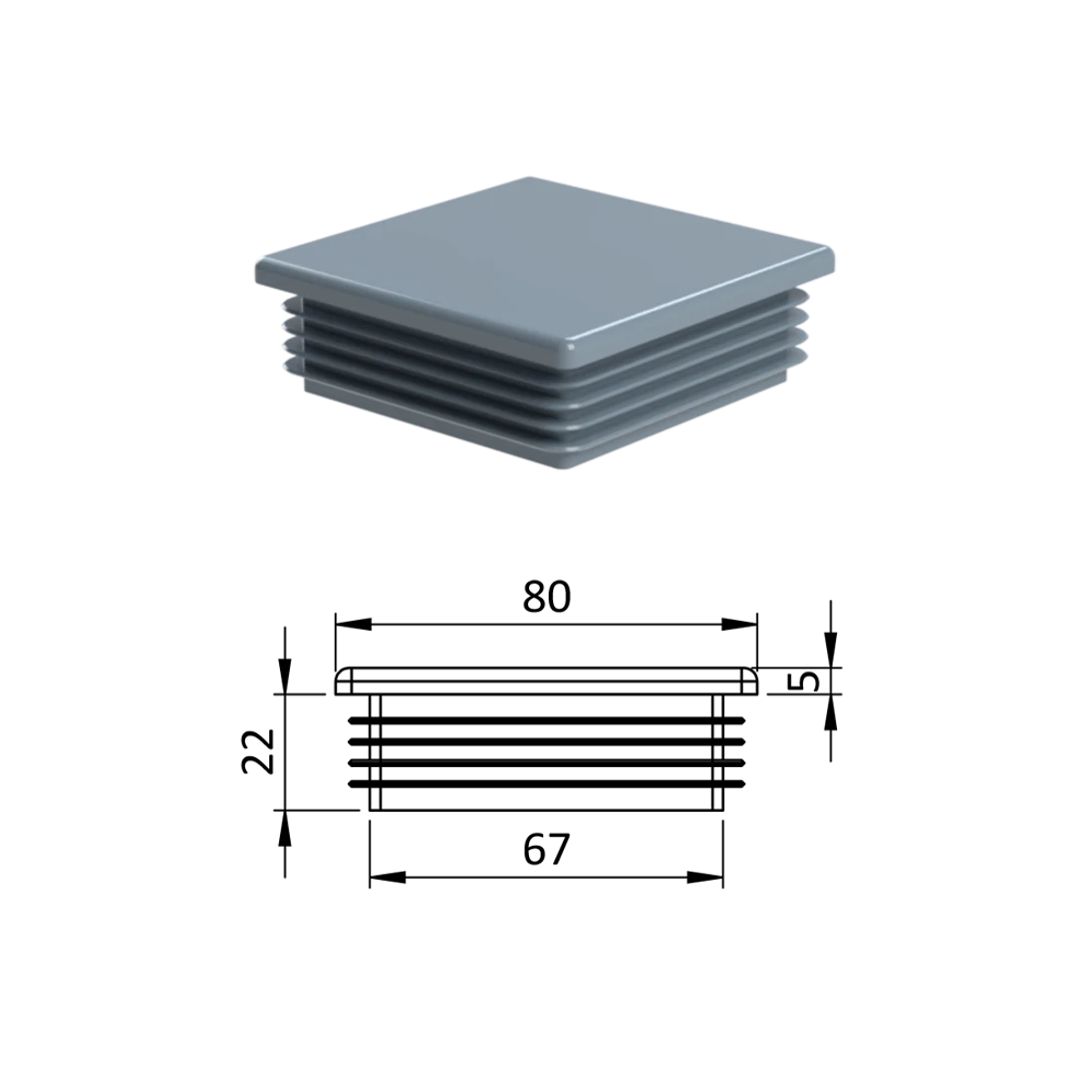 Krytka plastová 80 x 80 mm, sivá