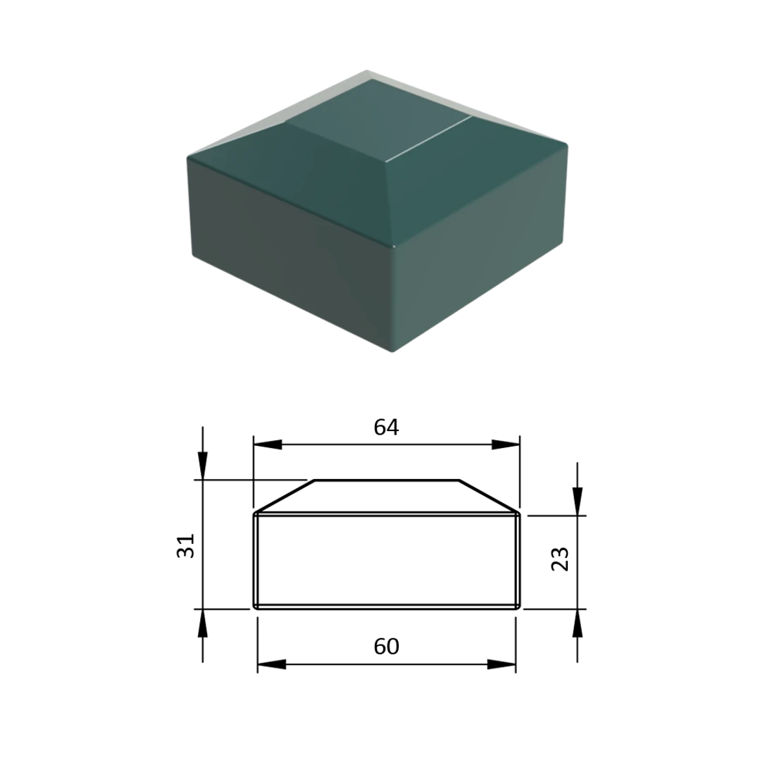 Vnější krytka 60 x 60 mm, plastová PE, zelená