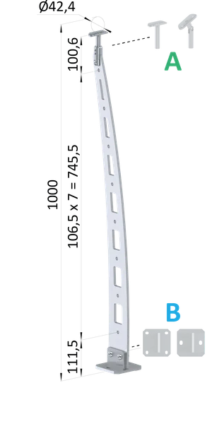 Nerezový vypaľovaný stĺp, vrchné kotvenie, 8-dierový - slide 0