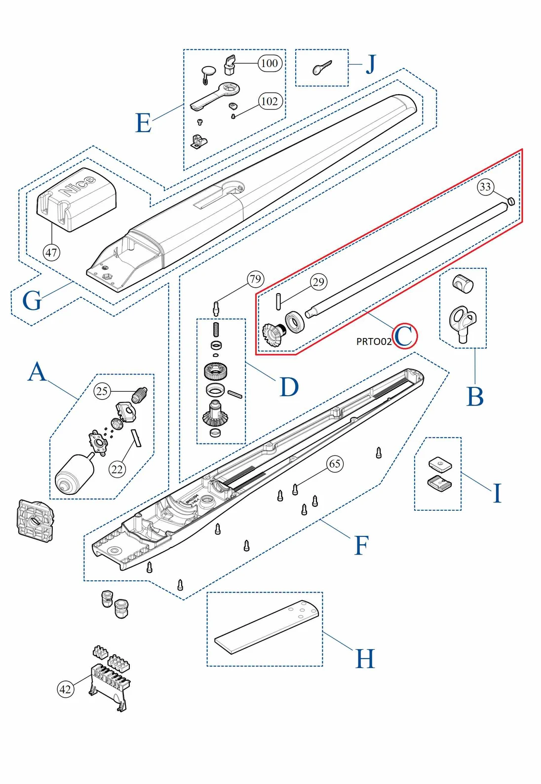 PRTO02 kit zavitovej tyče pre TOONA4005/4006/4024