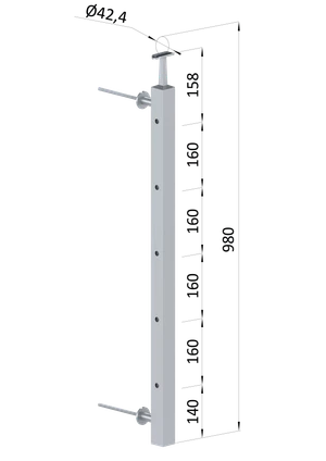 Nerezový stĺp fr. balkón, bočné kotvenie, 5-dier, priechodný - slide 0
