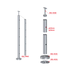 Nerezový stĺp, vrchné kotvenie, 5-dierový, koncový - slide 2